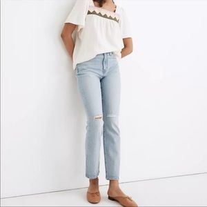 Madewell -BRAND NEW - High-Rise Slim Crop Boyjean ripped knee edition - size 30